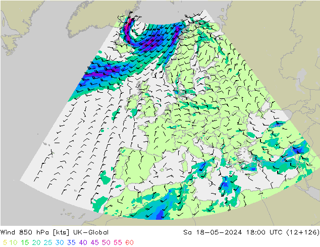 Wind 850 hPa UK-Global Sa 18.05.2024 18 UTC