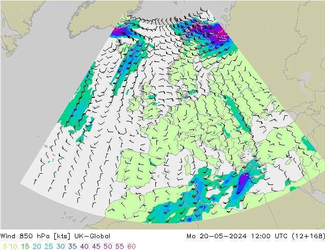 Wind 850 hPa UK-Global ma 20.05.2024 12 UTC