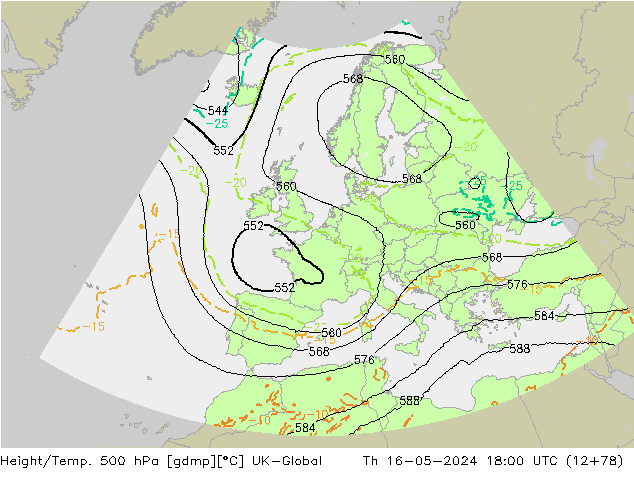 Hoogte/Temp. 500 hPa UK-Global do 16.05.2024 18 UTC