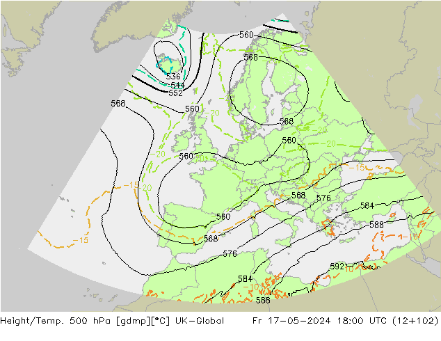 Height/Temp. 500 hPa UK-Global Fr 17.05.2024 18 UTC