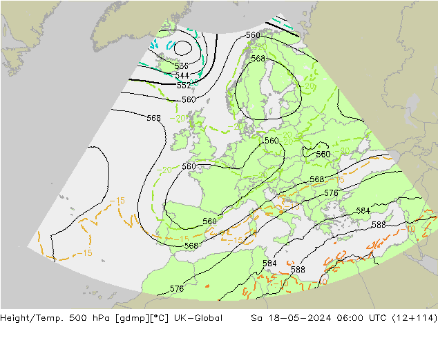 Yükseklik/Sıc. 500 hPa UK-Global Cts 18.05.2024 06 UTC