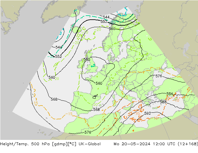 Height/Temp. 500 hPa UK-Global pon. 20.05.2024 12 UTC