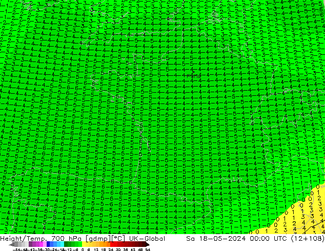 Height/Temp. 700 hPa UK-Global Sa 18.05.2024 00 UTC