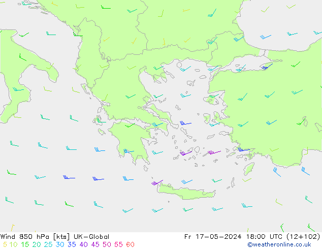 Rüzgar 850 hPa UK-Global Cu 17.05.2024 18 UTC