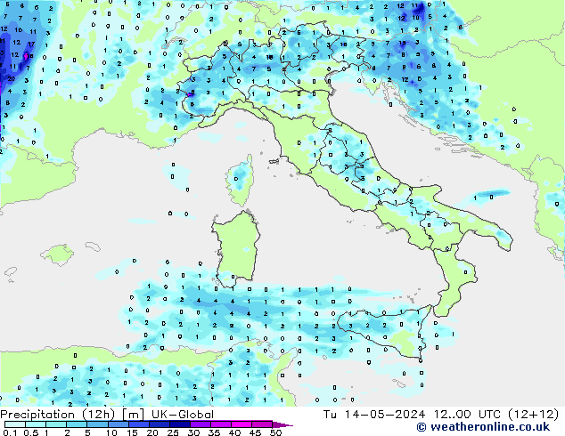 Precipitazione (12h) UK-Global mar 14.05.2024 00 UTC