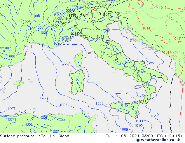 Surface pressure UK-Global Tu 14.05.2024 03 UTC