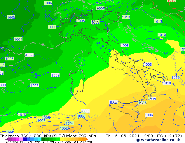 Thck 700-1000 hPa UK-Global Th 16.05.2024 12 UTC