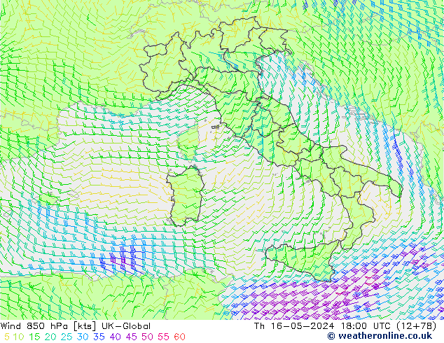 Rüzgar 850 hPa UK-Global Per 16.05.2024 18 UTC