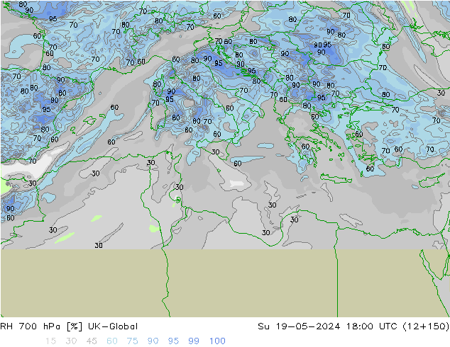 Humidité rel. 700 hPa UK-Global dim 19.05.2024 18 UTC