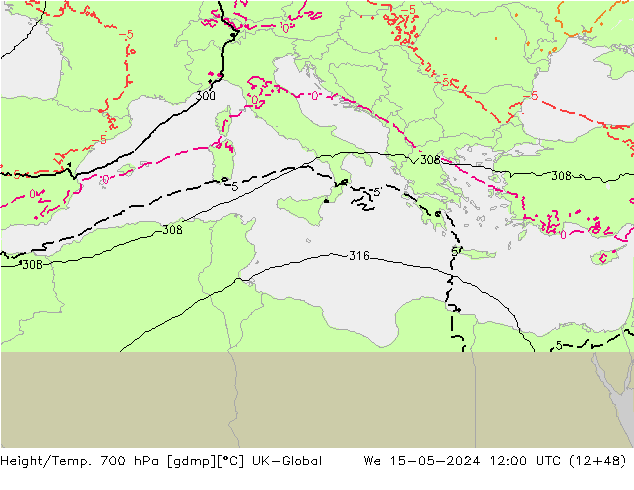 Height/Temp. 700 гПа UK-Global ср 15.05.2024 12 UTC