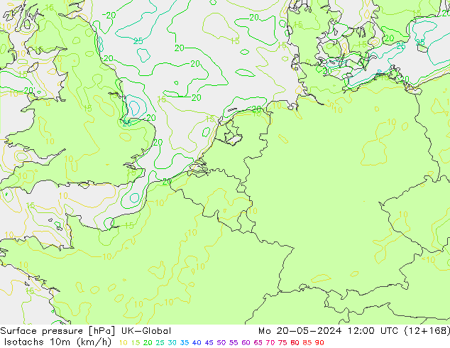 Isotachs (kph) UK-Global lun 20.05.2024 12 UTC