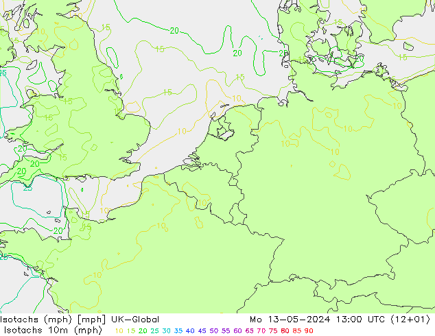 Isotaca (mph) UK-Global lun 13.05.2024 13 UTC