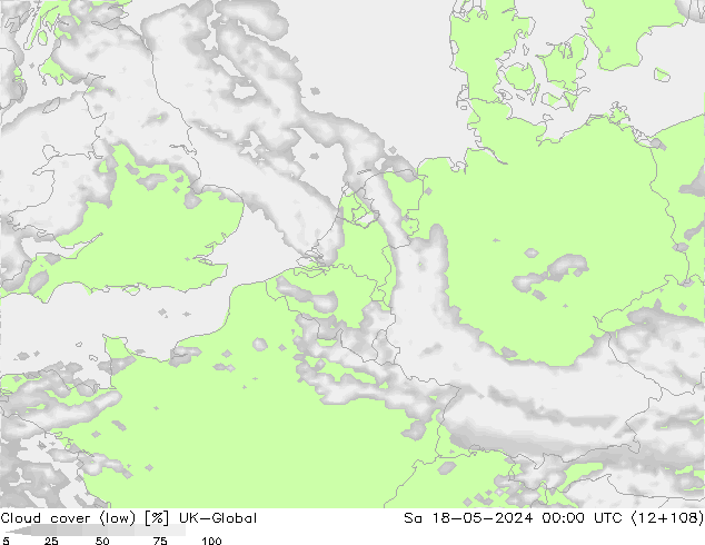 Cloud cover (low) UK-Global Sa 18.05.2024 00 UTC