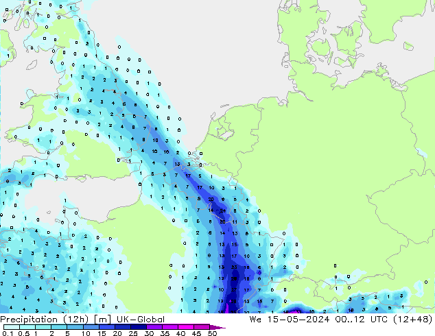 Precipitação (12h) UK-Global Qua 15.05.2024 12 UTC