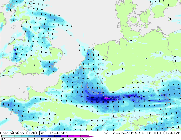 Precipitation (12h) UK-Global Sa 18.05.2024 18 UTC