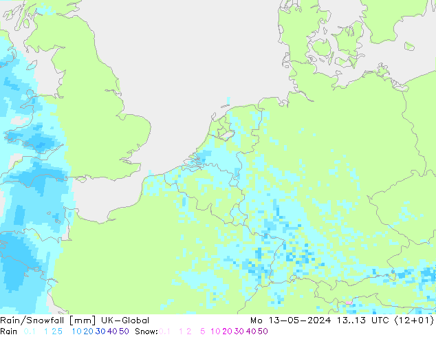 Lluvia/nieve UK-Global lun 13.05.2024 13 UTC