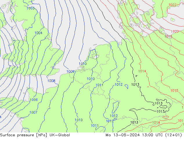 Presión superficial UK-Global lun 13.05.2024 13 UTC