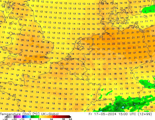 Temperature (2m) UK-Global Fr 17.05.2024 15 UTC