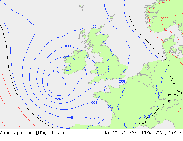 приземное давление UK-Global пн 13.05.2024 13 UTC