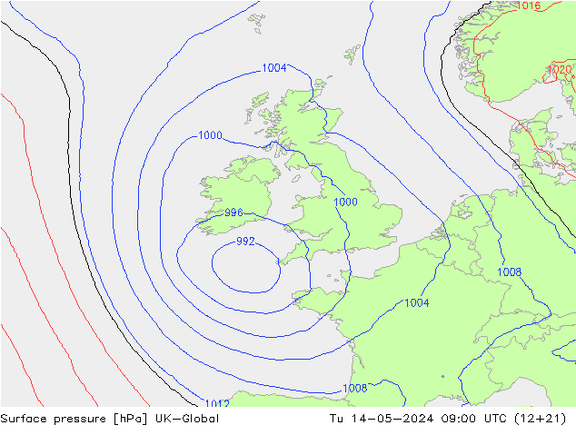 pression de l'air UK-Global mar 14.05.2024 09 UTC