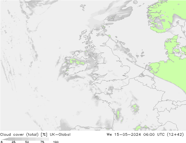 Cloud cover (total) UK-Global We 15.05.2024 06 UTC