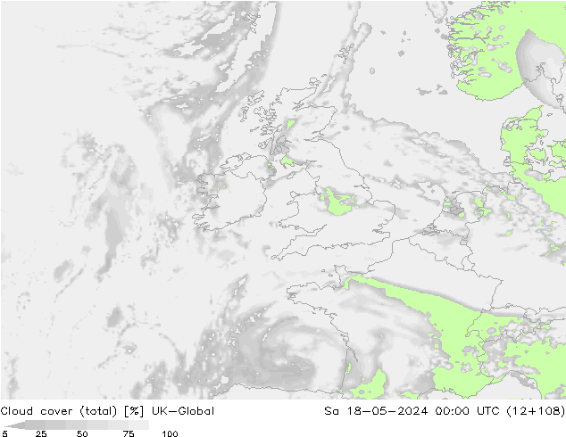 Cloud cover (total) UK-Global Sa 18.05.2024 00 UTC