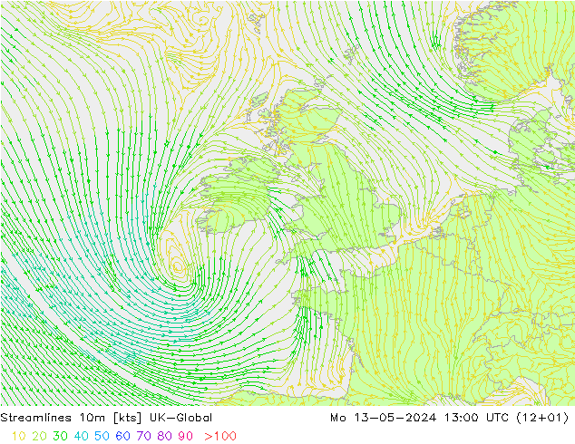 Rüzgar 10m UK-Global Pzt 13.05.2024 13 UTC