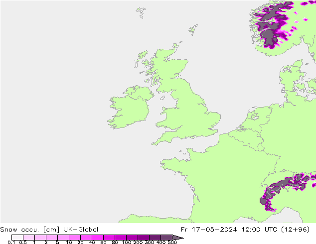 Snow accu. UK-Global Fr 17.05.2024 12 UTC