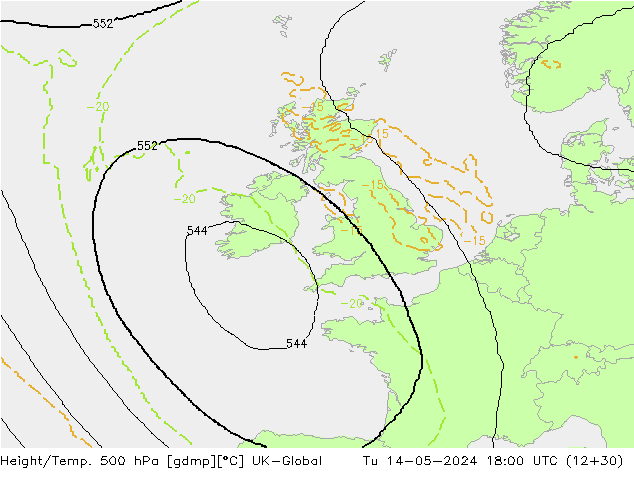 Yükseklik/Sıc. 500 hPa UK-Global Sa 14.05.2024 18 UTC