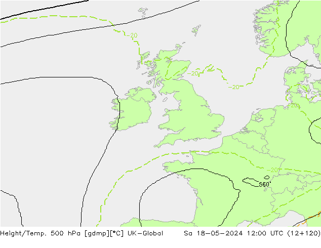 Géop./Temp. 500 hPa UK-Global sam 18.05.2024 12 UTC