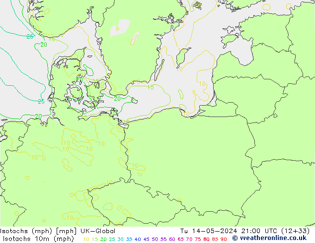Isotachs (mph) UK-Global Út 14.05.2024 21 UTC