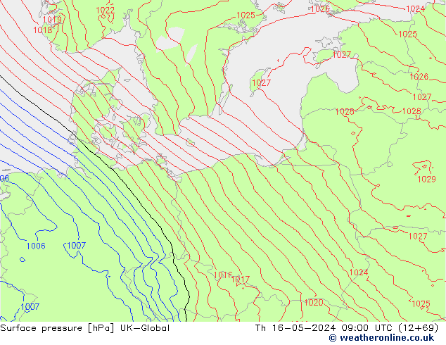 Atmosférický tlak UK-Global Čt 16.05.2024 09 UTC