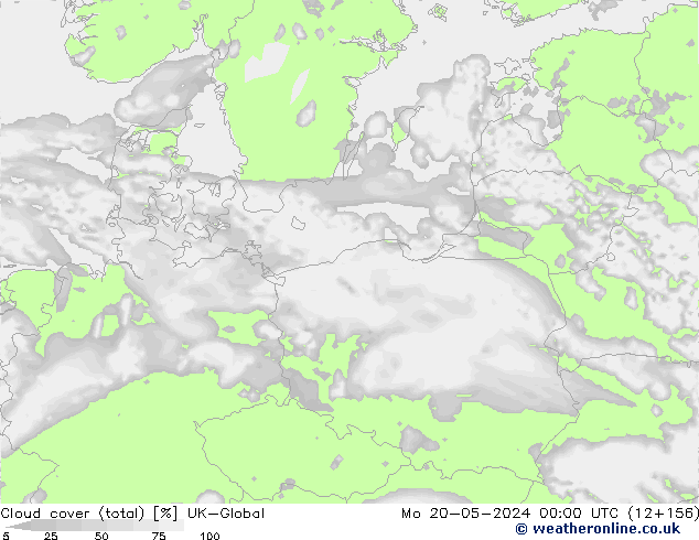 Cloud cover (total) UK-Global Po 20.05.2024 00 UTC