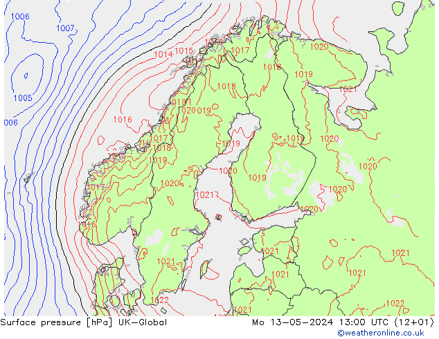 Presión superficial UK-Global lun 13.05.2024 13 UTC