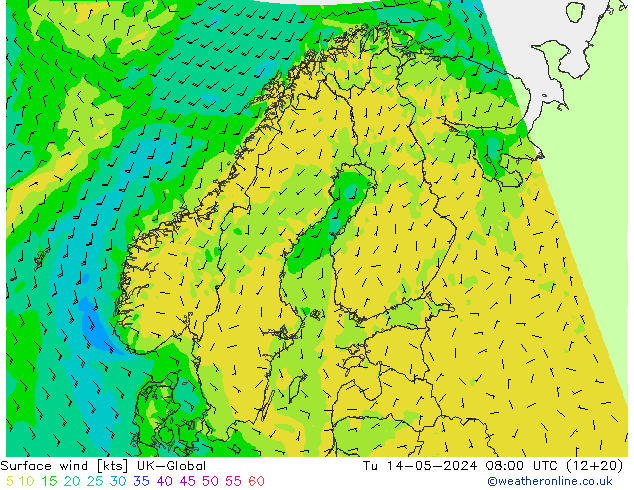 ветер 10 m UK-Global вт 14.05.2024 08 UTC