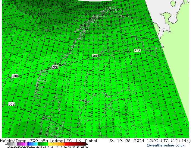 Height/Temp. 700 hPa UK-Global Dom 19.05.2024 12 UTC