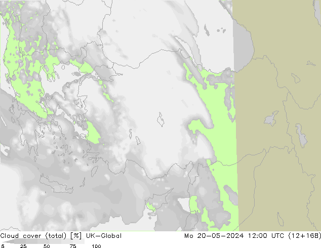 Cloud cover (total) UK-Global Mo 20.05.2024 12 UTC