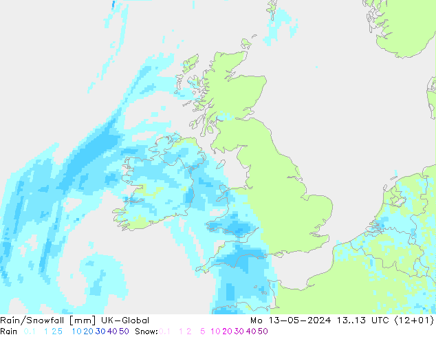 Rain/Snowfall UK-Global Seg 13.05.2024 13 UTC
