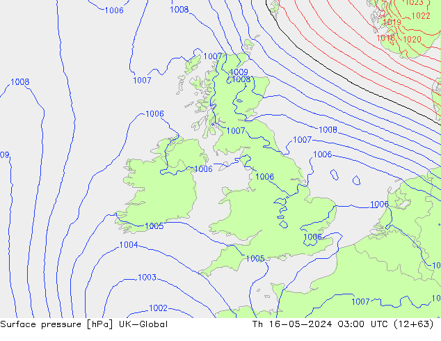 Surface pressure UK-Global Th 16.05.2024 03 UTC