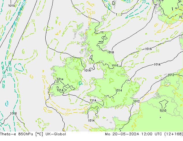 Theta-e 850hPa UK-Global Seg 20.05.2024 12 UTC
