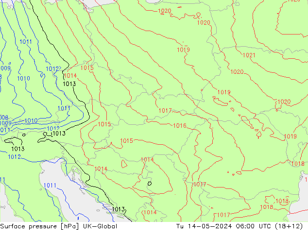 Atmosférický tlak UK-Global Út 14.05.2024 06 UTC