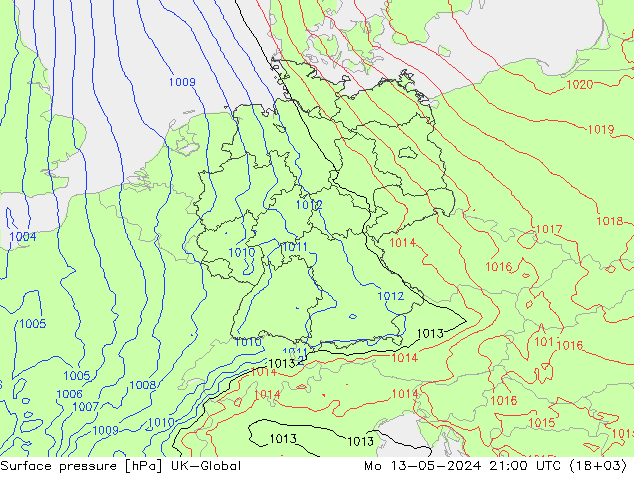 地面气压 UK-Global 星期一 13.05.2024 21 UTC