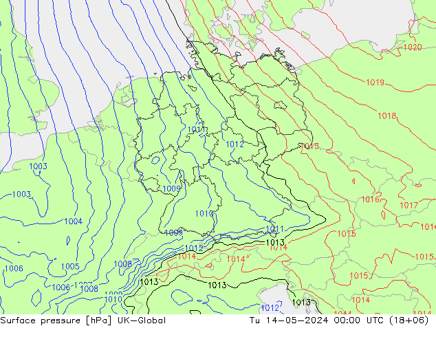 Pressione al suolo UK-Global mar 14.05.2024 00 UTC