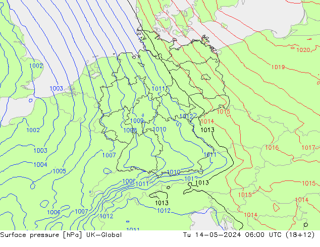 Pressione al suolo UK-Global mar 14.05.2024 06 UTC