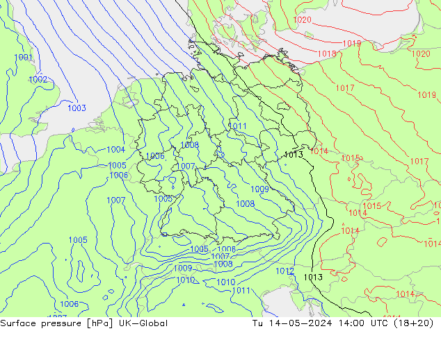 地面气压 UK-Global 星期二 14.05.2024 14 UTC
