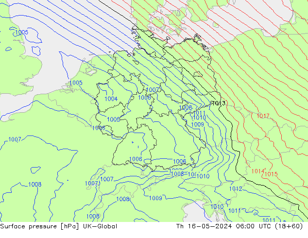 Atmosférický tlak UK-Global Čt 16.05.2024 06 UTC