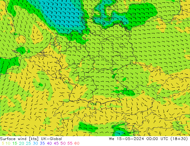 Surface wind UK-Global St 15.05.2024 00 UTC