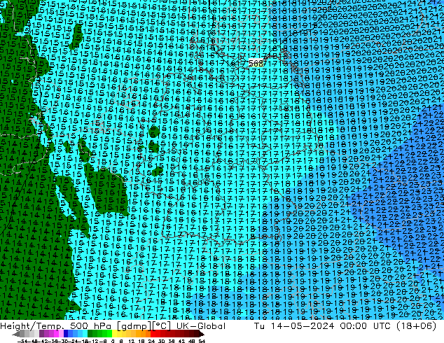 Geop./Temp. 500 hPa UK-Global mar 14.05.2024 00 UTC