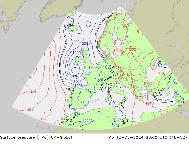 Presión superficial UK-Global lun 13.05.2024 20 UTC