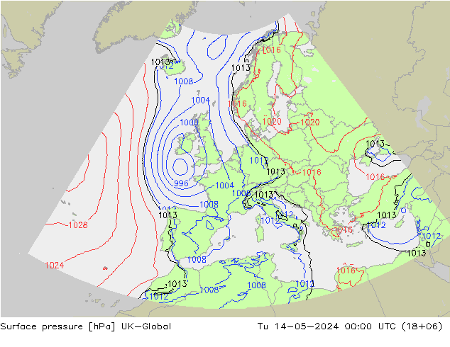 地面气压 UK-Global 星期二 14.05.2024 00 UTC